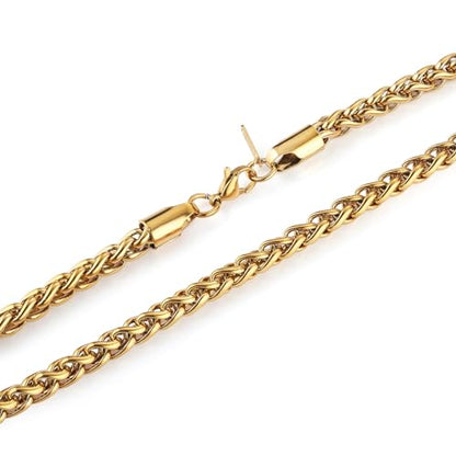 HZMAN Stainless Steel Wheat Chain for Men Women，Waterproof Necklace - color: 4mm Gold, size: 18In
