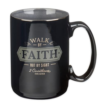 Christian Art Gifts Large Ceramic Bible Verse Coffee & Tea Mug for Men - color: Black/Walk by Faith