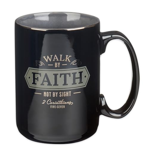 Christian Art Gifts Large Ceramic Bible Verse Coffee & Tea Mug for Men - color: Black/Walk by Faith
