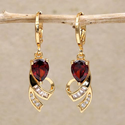 18K Gold Plated, Dangle Earrings for Women, Flower/Heart Drop earrings, Hypoallergenic Cubic Zirconia Earrings, Lightweight, Party, gold earrings, Jewelry for Gifts, Fashion - style: Drop-BigGems-01