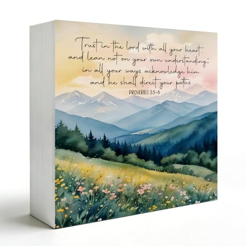 Wildflower Mountain Christian Wooden Box Sign Decor 5x5 - color: Wooden Box Sign J