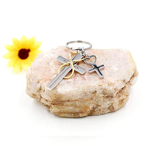 Uloveido Stainless Cross Infinity Keychain Mustard Seed Charms Psalm 46:5 Christian Bible Quote Keyring Baptism Gift - style: Heart Cross