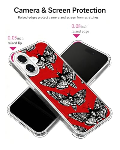Moth Skull Phone Case Compatible with iPhone 17, Red Horror Butterfly Phone Cover for iPhone 17 - color: Moth Skull