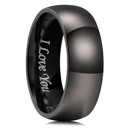 King Will 316L Wedding Band for Men Women, 4-8mm I LOVE YOU Dome Size 4-15 - color: E-Gunmetal Gray-8mm