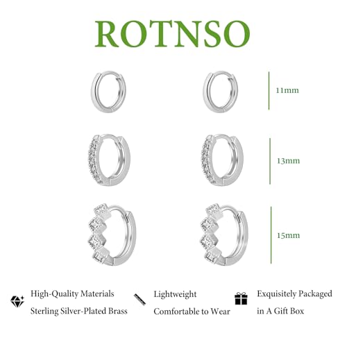 Rotnso Gold Hoop Earrings Set for Women Hypoallergenic Trendy Huggie Stack - style: 3 Pairs Rhombus CZ Hoops-SL
