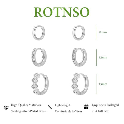Rotnso Gold Hoop Earrings Set for Women Hypoallergenic Trendy Huggie Stack - style: 3 Pairs Rhombus CZ Hoops-SL