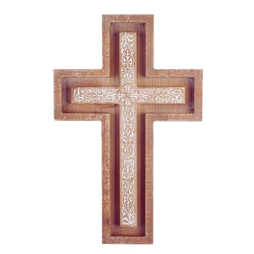 TRENDIN Wall Cross for Home Decor, Rustic Wooden Cross Wall Decor - color: Brown
