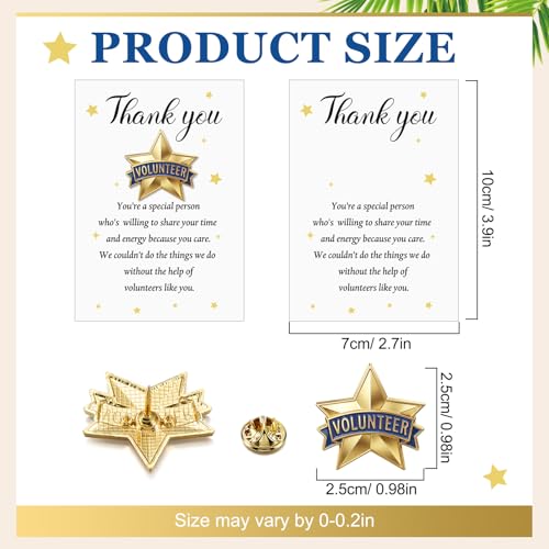 Sayglossy 30 Sets Volunteer Awards Gifts Bulk Star Enamel Pins on Card Volunteer Lapels Pins Reward Thank You Cards Employee Appreciation Gifts for Staff Recognitions - style: Volunteer