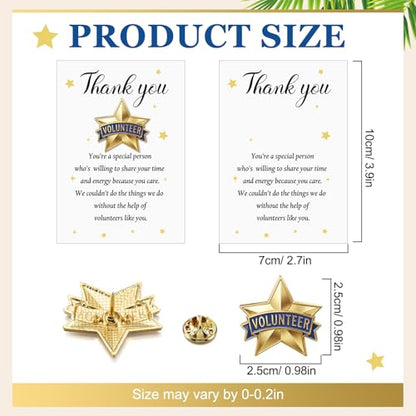 Sayglossy 30 Sets Volunteer Awards Gifts Bulk Star Enamel Pins on Card Volunteer Lapels Pins Reward Thank You Cards Employee Appreciation Gifts for Staff Recognitions - style: Volunteer