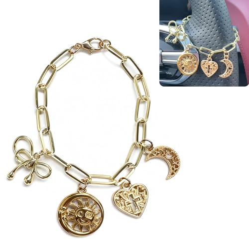Cross Steering Wheel Charm Sun Moon Bow Car Jewelry Interior Decor - color: Sun Moon