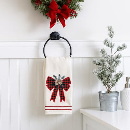 Christmas White Guest Hand Bathroom Towels, Winter Farmhouse Bow, 16x26" - color: Holiday Bow
