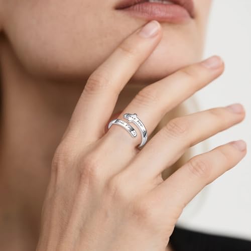 POPLYKE Cross Rings Sterling Silver Faith Adjustable Wrap Rings for Women Inspirational Jewelry Gifts - color: one day at a time