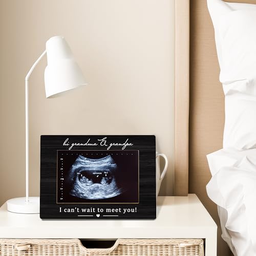 Grandparents Picture Frame, Grandparents Baby Announcement, Pregnancy Announcement for Grandparent, Ultrasound Picture Frames 4x6, Baby Sonogram Wooden Photo Picture Frames - color: meet