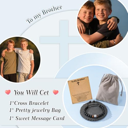 Cross Bracelet Beads Christian Bracelet for Boys Birthday Religion Gifts - style: Brother