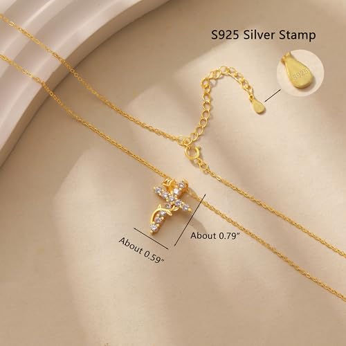 925 Sterling Silver Cross With Crown Necklace for Women 16+2 Inch - color: Gold 2