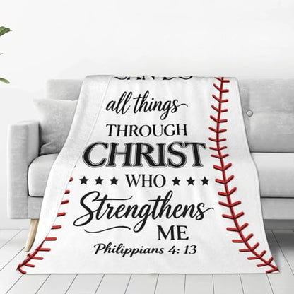 Christian Gifts for Men Boys, Christian Blanket, Religious Sports Gifts, 60"x50" Catholic Baptism Inspirational Bible Verse Baseball Blanket for Christmas Birthday - color: White