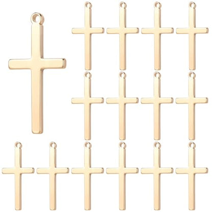 Beebeecraft 1 Box 20Pcs Cross Charms 18K Gold Plated Brass Christian Easter Crucifix Charms for Jewelry Making Bracelet Pendant Necklace DIY Crafts