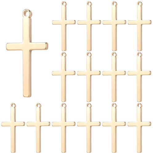 Beebeecraft 1 Box 20Pcs Cross Charms 18K Gold Plated Brass Christian Easter Crucifix Charms for Jewelry Making Bracelet Pendant Necklace DIY Crafts