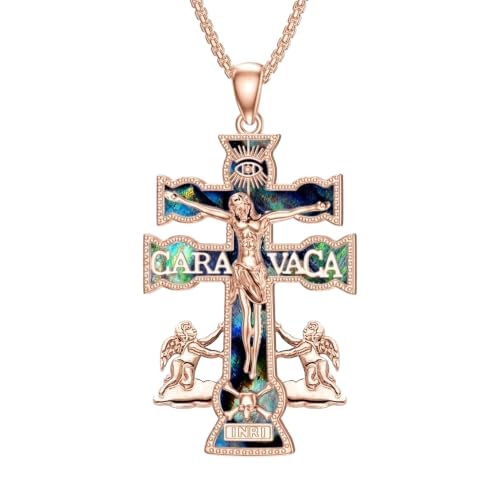 Cross Necklace Origami/Wooden/Caravaca/Faith Pendant Necklace Christian Religious Catholic Cross Jewelry Gift for Women Men - color: Caravaca Cross rosegold
