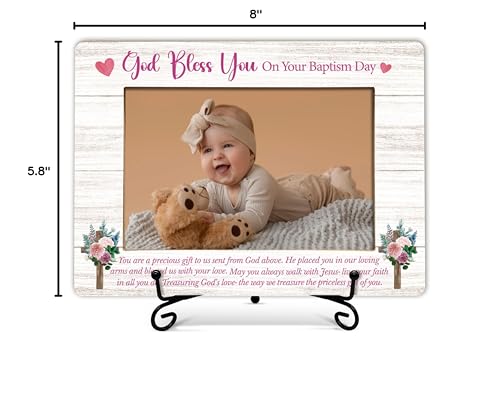 Gihyan Baptism Picture Frame, God Bless You Wooden Photo Frame, Blessing Gifts For Daughter From Mom Dad, Baby Girl Baptism Gifts From Godfather Godmother, Christian Frame With Stand-61 - color: Girl
