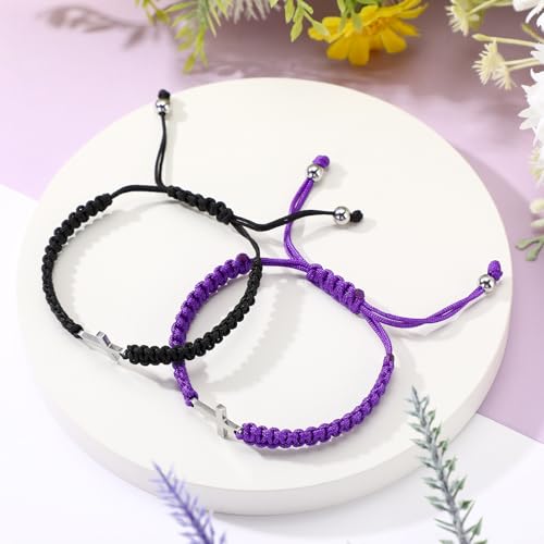 Sureio 2 Pcs Christian Cross Matching Bracelets for Women Men - color: Black, Purple