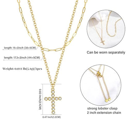CONRAN KREMIX Waterproof Gold Layered Cross Necklace for Women Non Tarnish,14k Gold Plated Stainless Steel Dainty Cross Necklace Stack Necklaces Set for Women Christian Gifts Jewelry - color: Gold-Cross03