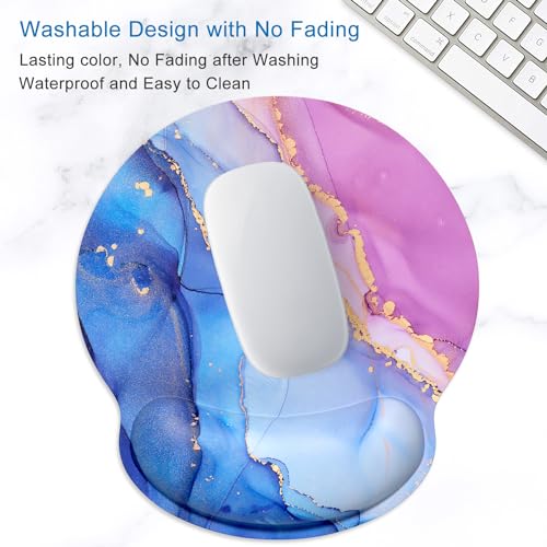 ITNRSIIET Ergonomic Mouse Pad with Wrist Support Wrist Rest Smooth Surface Non-Slip Rubber Base Comfortable Office Supplies Pain Relief, 9.8 x 9.1 inches, Blue Purple Marble Art - color: Blue Purple Marble Art
