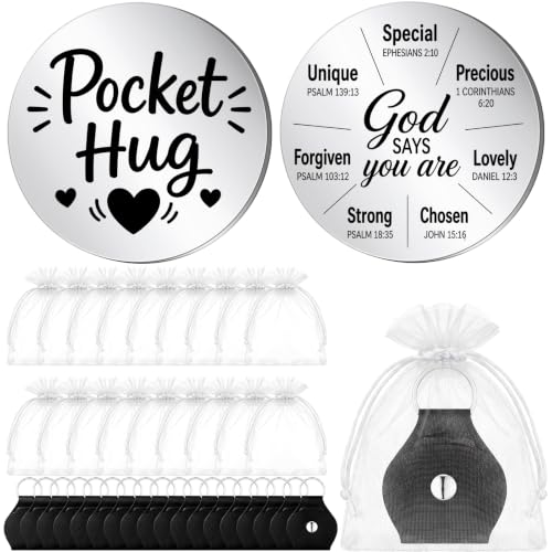 Dansydaisy 18 Set Pocket Hug Token Christian Gifts with PU Leather Keychain for Motivational Faith Party Scripture Gift - style: God Says You Are