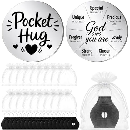 Dansydaisy 18 Set Pocket Hug Token Christian Gifts with PU Leather Keychain for Motivational Faith Party Scripture Gift - style: God Says You Are