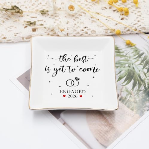 Engagement Gifts for Couples 2026, Engaged 4" Ceramic Jewelry Dish for Women, Newly Engaged Couple Gift, Bride to Be Gifts, Fiancee Ring Dish, First Christmas Engaged Gift for Her, Future Wife - color: Engaged 2026