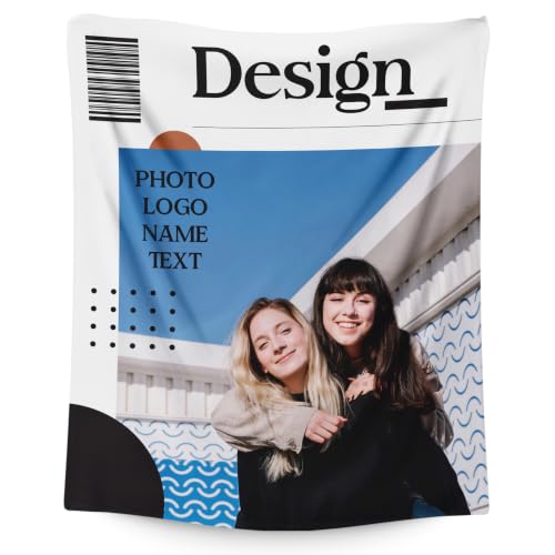 Custom Name Blanket with Photos Logo Text, Personalized Soft Flannel Throws - color: Clear
