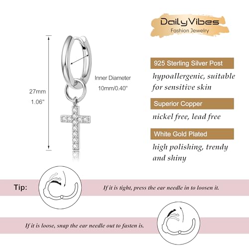 DAILY VIBES Cute Butterfly Star Cross Heart CZ Dangle Earrings for Women - color: Silver Cross CZ