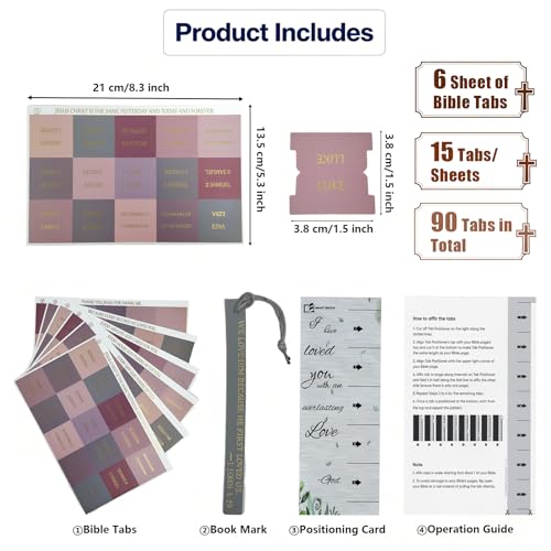 Vorscrin-Laminated Bible Tabs for Women and Men, Gold Foil Lettering Design, Reposition and Large Print Stickers, Bible Study Supplies, 90 Chapters Labels for Easy Navigation(Dusty Rose) - color: Dusty Rose