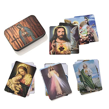 SZQCZB Rosary Beads Catholic Necklace Holy Soil Medal Cross Crucifix with Metal Box and 18pcs Prayer Cards - color: Pink