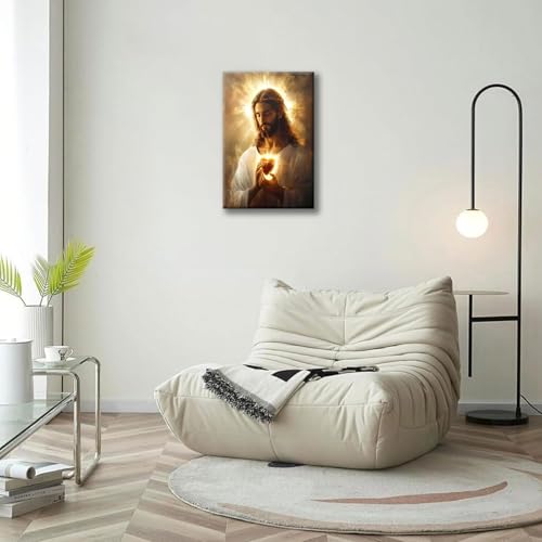 Framed Sacred Heart of Jesus Canvas Wall Art, Christian Gallery Print Religious, Wall Decor Poster Print Artwork for Living Room Bedroom Church Prayer Room Decoration 16x24 In - color: Sacred Heart of Jesus1, size: 16x24 Inches