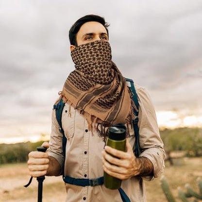 Aonal Military Shemagh Tactical Desert Scarf, Keffiyeh Scarf for Men - color: X-brown & Black (2 Pcs)