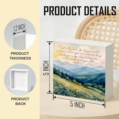 Wildflower Mountain Christian Wooden Box Sign Decor 5x5 - color: Wooden Box Sign J