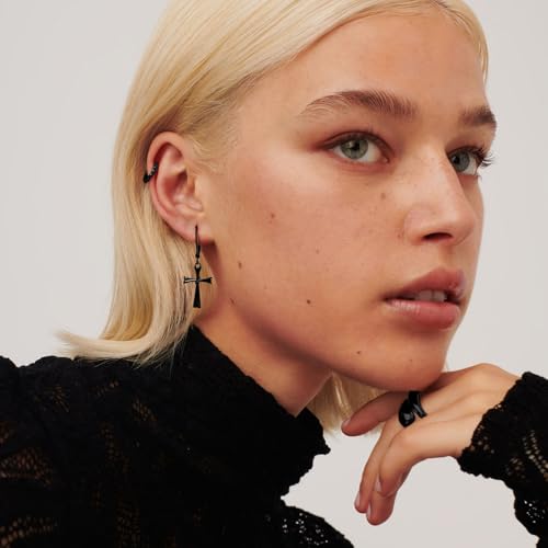 14K Gold Earring Cross Waterdrop Butterfly Heart Knot Earrings for Women Gold Silver Cross Leverback Drop Gold Silver Teardrop Hoop Dangle Earring White Gold Dangle Drop Earring - color: Black-Cross Dangle Earring