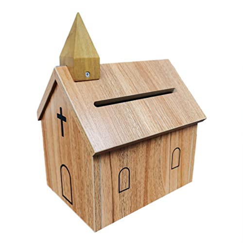 FixtureDisplays® Church Box Collection Box Tithing & Offering Donation Box Overall Dimension Church House Shape 9.43 inches Wide x 6.71 inches deep x 12 inches Tall 21397-SMALL-2D