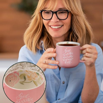 Christian Art Gifts Ceramic Coffee Mug: Psalm 46:5 Bible Verse - color: God is Within Her/Pink Floral, size: 14 Ounces