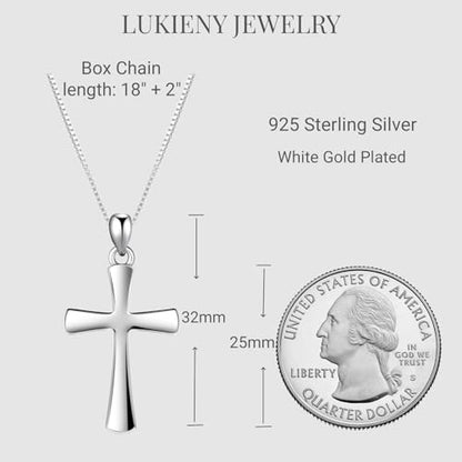 Sterling Silver Cross Necklace for Women 925 Sterling Silver Polished Curved Cross Pendant Necklace Handmade Crosses Religious Jewelry Gift