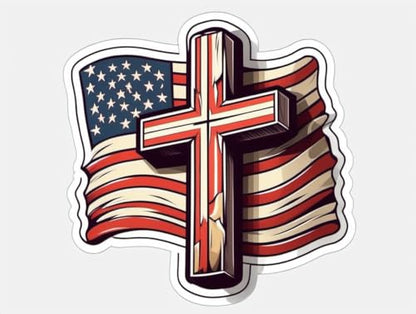 American Flag Cross Sticker Christian Faith Vinyl Decal 5 Inch Jesus Religious USA Graphic for Car Truck Laptop Window Water Bottle Bumper Spiritual Patriotic Theme Illustration - color: 03