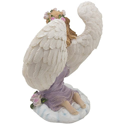 Kneeling Angel in Prayer Figurine on a Heavenly Cloud with Accents of Roses for Spiritual, Religious and Christian Home Decor Sculptures or Statues As Artistic Inspirational Gifts