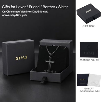 Stainless Steel Cross Necklace for Men with Adjustable Box Chain Christian Cross neckalce Gift - color: Black