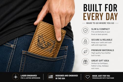 LaserGram Personalized Wallet, Christian Cross (Carbon Fiber Bronze) - color: Carbon Fiber Bronze