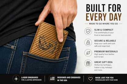 LaserGram Personalized Wallet, Christian Cross (Carbon Fiber Bronze) - color: Carbon Fiber Bronze