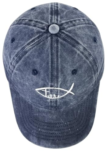 Cross Embroidered Hat for Men Women Dad Trucker Baseball Cap Adjustable - color: Fish Cross Blue