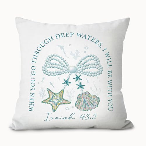 Coastal Beach Seashell Christian Pillow Covers 18x18, Preppy Beach Room Decor, Bible Verse Coastal Seashell Decorative Throw Pillow Covers Pillowcases for Home Bedroom Living Room Decor - color: Blue Bible(white03)