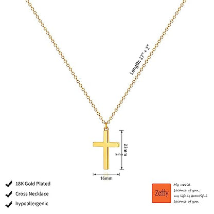 Zeffy Cross Necklace for Women,18K Gold/Silver Plated Tiny Cubic Zirconia Cross Pendant Necklace for Women Simple Layered Cross Necklaces for Women - color: Gold Classic Cross