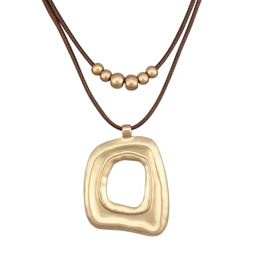 Boho Necklaces for Women Long Wooden Pendant Vintage Necklace - color: Chunky Gold Necklace